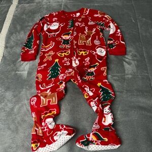 Christmas Kids Pajamas One Piece zip up All over holiday print Attached footies.